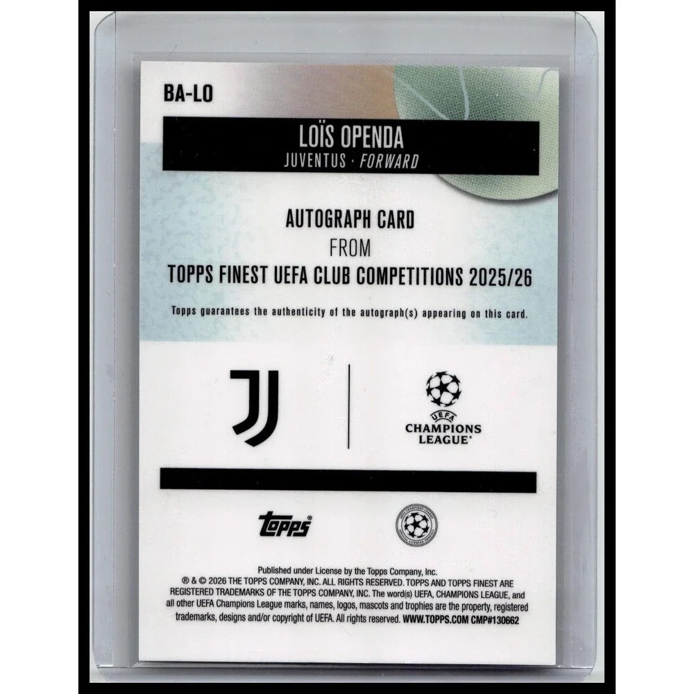 Topps 25-26 Finest UEFA Club Competitions Loïs Openda Auto #BA-LO Juventus